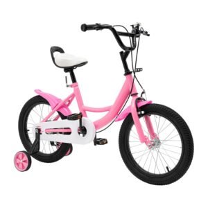 16 Inch Children's Bike, Leisure Bike, Boys Girls Bike, Height Adjustable Kids Bike with Balance Wheels, Height Adjustable with Removable Stabilisers for Riding, Pink