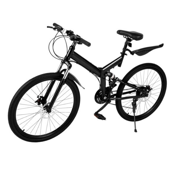 26 Inch Folding Mountain Bike, Double Disc Brake, 21 Speed Gears, Folding Bicycle Adult, Carbon Steel, U-Shaped Front Fork, MTB Mountain Bike for Boys, Girls, Women & Men