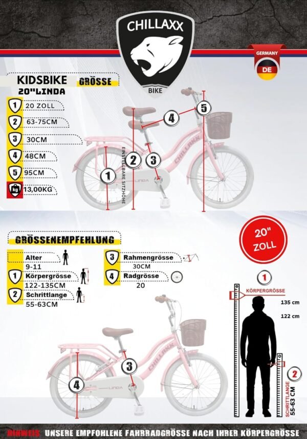 Chillaxx Linda 20 Zoll Kinderfahrrad Mint Grün robust und stylisch für Schulkinder