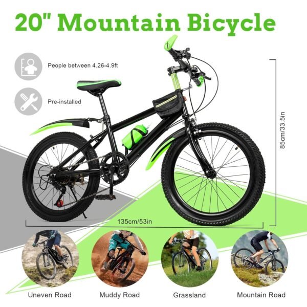 CHIMHOON 20 Zoll Kinder Mountainbike 7-Gang mit Scheibenbremse und Gabelfederung ideal für 130-150 cm Jugendliche
