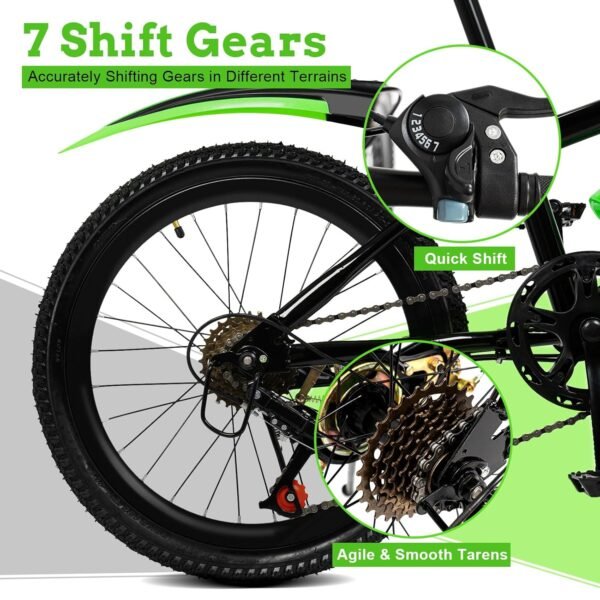 CHIMHOON 20 Zoll Kinder Mountainbike 7-Gang mit Scheibenbremse und Gabelfederung ideal für 130-150 cm Jugendliche