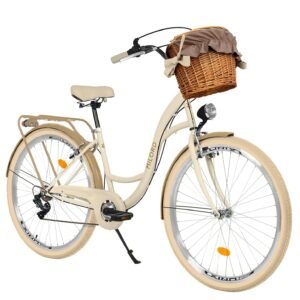 Comfort Bicycle City Bike with Wicker Basket Women's Bicycle Dutch Bike 28 Inch Cream Brown 7 Speed
