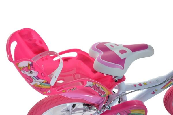 Dino Bikes Einhorn Kinderfahrrad 16 Zoll mit Korb Stützrädern Puppensitz ideal für Mädchen