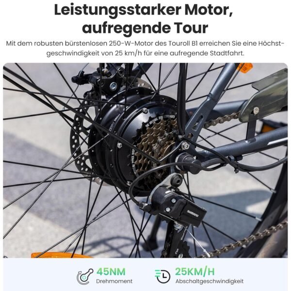 Entdecke das Touroll B1 City E-Bike mit 90 km Reichweite und 250W Motorspaß