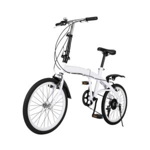 Folding Bicycle, 20 inches, White, 7 Speed Folding Bicycle, Advanced Folding Bike, Safe Mountain Bike, Camping Bicycle, Quick Fold System, Double V-Brakes