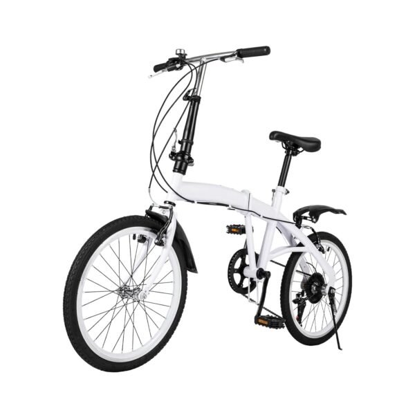 Folding Bicycle, 20 inches, White, 7 Speed Folding Bicycle, Advanced Folding Bike, Safe Mountain Bike, Camping Bicycle, Quick Fold System, Double V-Brakes