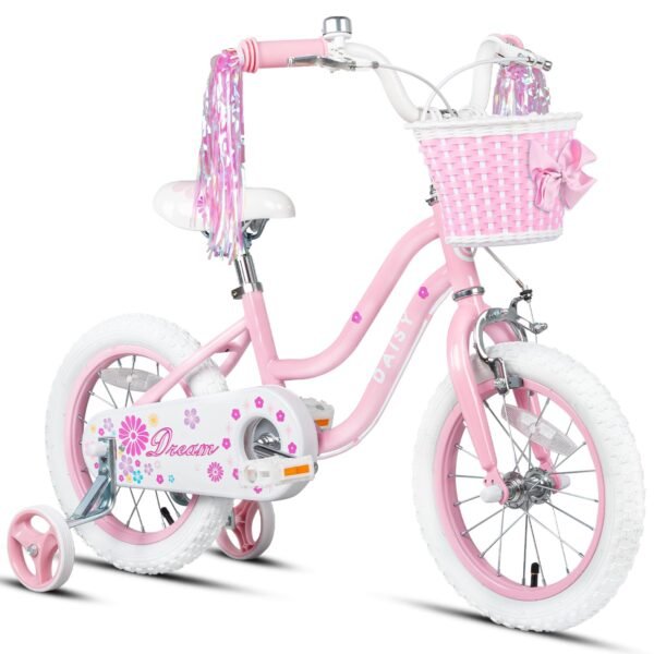 Glerc Kinderfahrrad 12/14/16 Zoll für 2-7 Jahre Mädchen Fahrrad mit Korb, Luftschlangen, Stützräder und Glocke