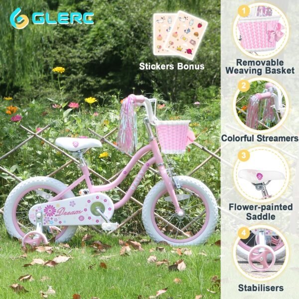 Glerc Kinderfahrrad 12 Zoll mit Stützrädern Korb und Glocke für kleine Entdecker