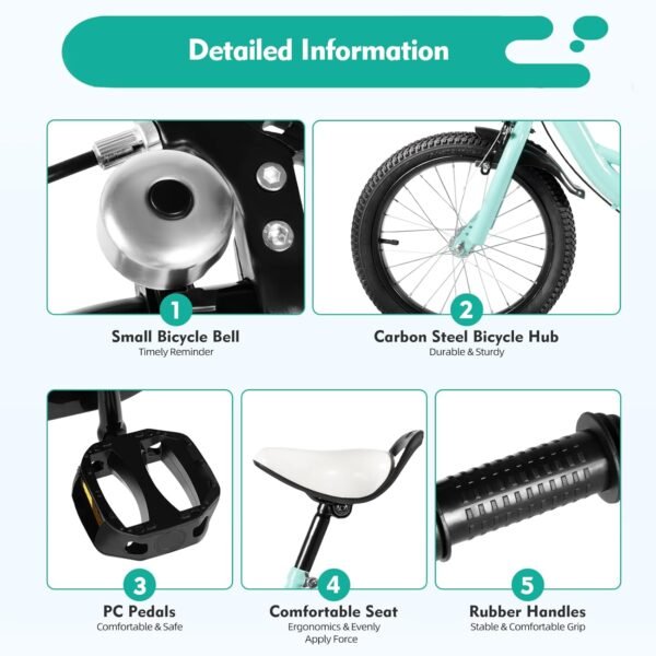 Jolre 16 Zoll Kinderfahrrad grün mit Stabilisatoren und sicherer Handbremse ideal für Kinder