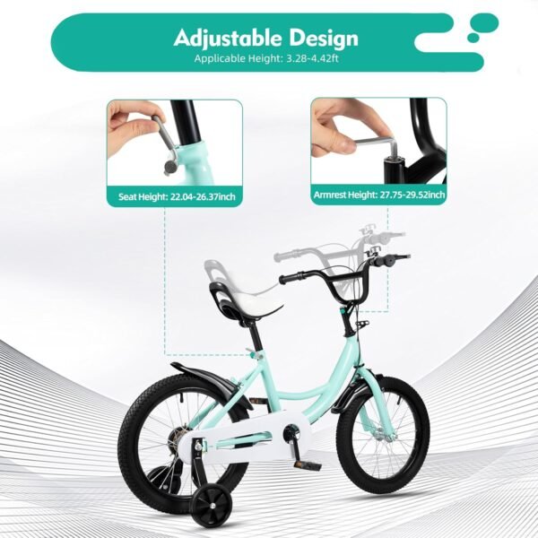 Jolre 16 Zoll Kinderfahrrad grün mit Stabilisatoren und sicherer Handbremse ideal für Kinder