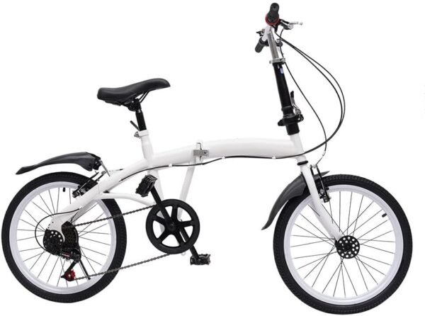 Jolre 20" 6-Gang Klapprad, Faltrad, Klappfahrrad Erwachsene, Outdoor-Sport-City-Bike, V-Brake, Teenager Fahrrad City Fahrrad, Sitz Aluminium-Faltrad, Weiß