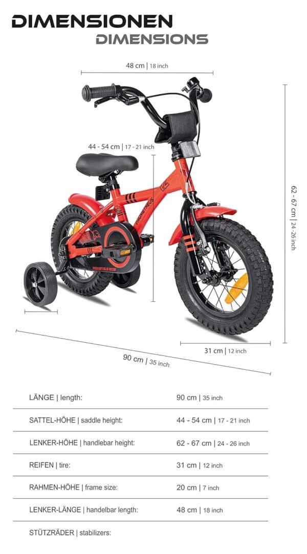 Kinderfahrrad 12 Zoll mit Stützrädern und Rücktrittbremse perfekt für Kinder ab 3 Jahren