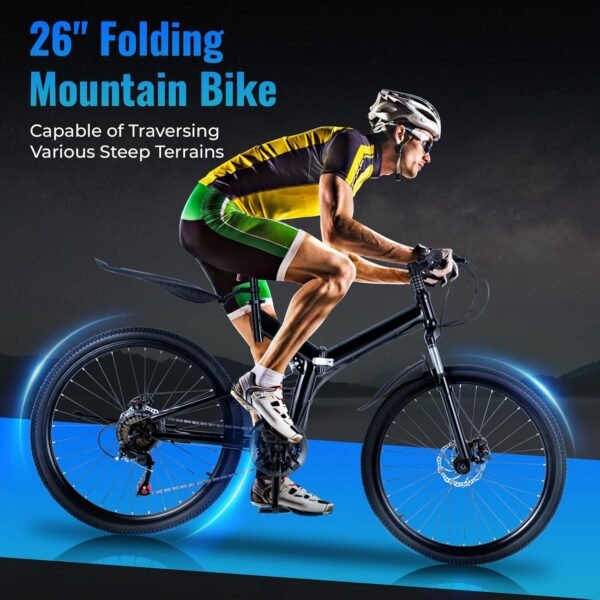 OBLLER 26 Zoll Klapprad Mountainbike mit 21 Gängen und robuster Doppelscheibenbremse für Jugendliche