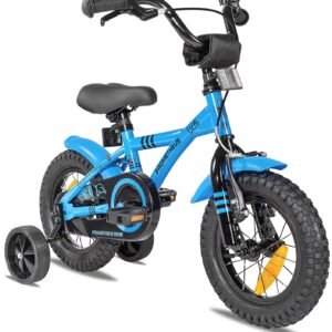 PROMETHEUS® 12 INCH KIDS BIKE IN COLOUR BLUE WHITE + with heavy duty removable Stabilisers + Backpedalling brake | For safe and carefree joy of playing kids aged from 3 years |...