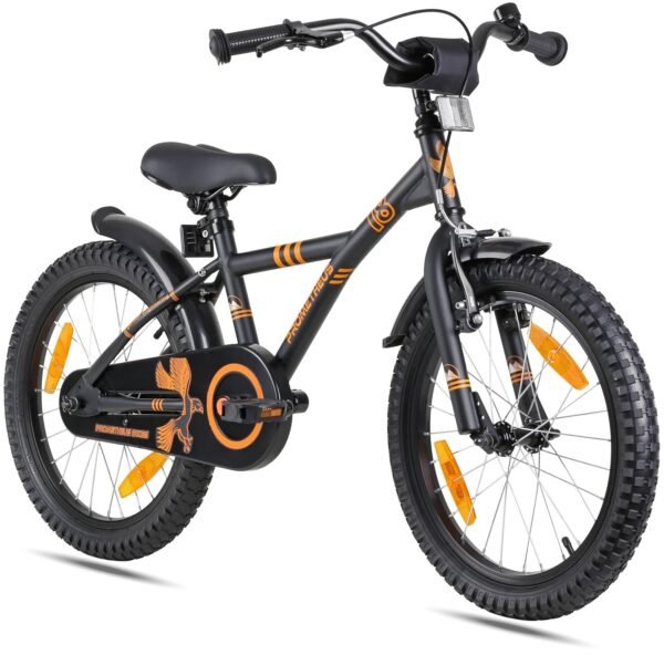PROMETHEUS® 18 INCH KIDS BIKE IN COLOUR ORANGE BLACK + with Aluminium kickstand + Backpedalling brake + V-Brake | For safe and carefree joy of playing kids aged from 6 years |...