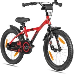 PROMETHEUS BICYCLES Children's Bicycle 18 Inch Boys from 6 Years – Children's Bicycle 18 Inch Boys Girls Bicycle Children with Coaster Brake Bicycle Stand in Red Black