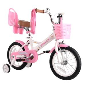 RULLY Children's Bicycle 12 14 16 Inch for 2-7 Years Girls with Stabilisers & Handbrake Front, Children's Bicycle with Basket, Bike, Streamer, Toddler Bicycle