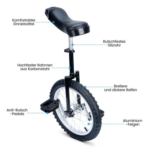 Tonchean 16 Zoll Einrad für Kinder mit rutschfesten Pedalen und höhenverstellbarem Sattel