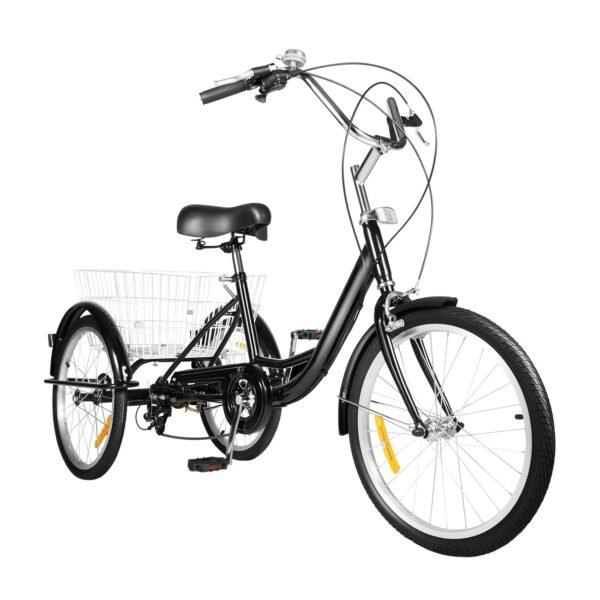 Tricycle for Adults, 20 Inches, 8 Gears, 3 Wheel Bicycle with Shopping Basket, Tricycle for Adults and Seniors, Black Gear Tricycle for Recreation, Shopping, Picnics, Travel