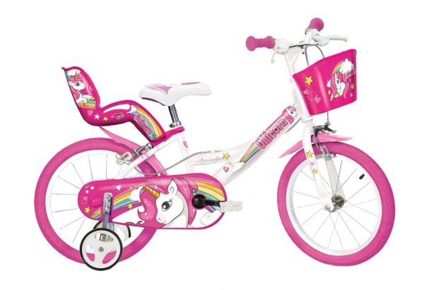 Unicorn Children's Bicycle Unicorn Girls Bike - 16 Inch | Original | Children's Bike With Stabilisers Doll Seat And Bicycle Basket - The Unicorn Bicycle As A Gift For Girls