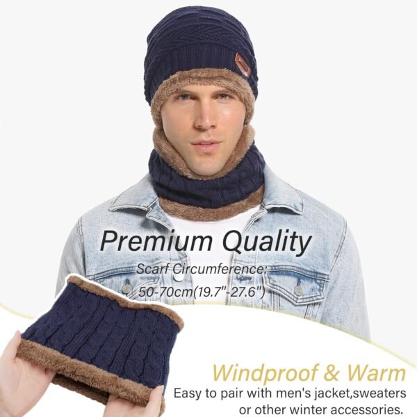 Wintermütze und Loop Schal Set Herren Damen mit Fleece für kalte Tage