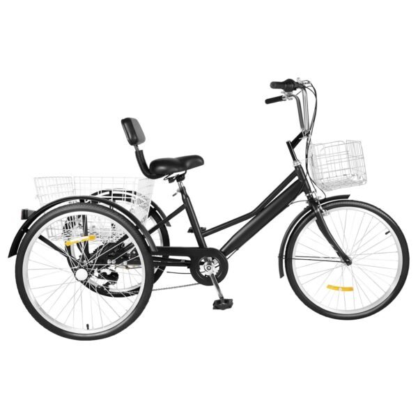 WooDerson 24 Inch 3 Wheels Bicycle for Adults, 7 Speed Tricycle with 2 Shopping Baskets, Carbon Content Adult Tricycle Gift